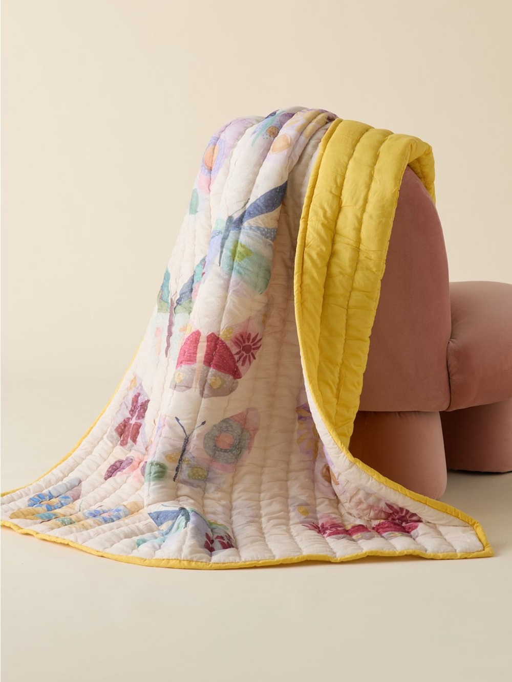 Urban Outfitters Yellow-Trim Butterfly Quilt Throw